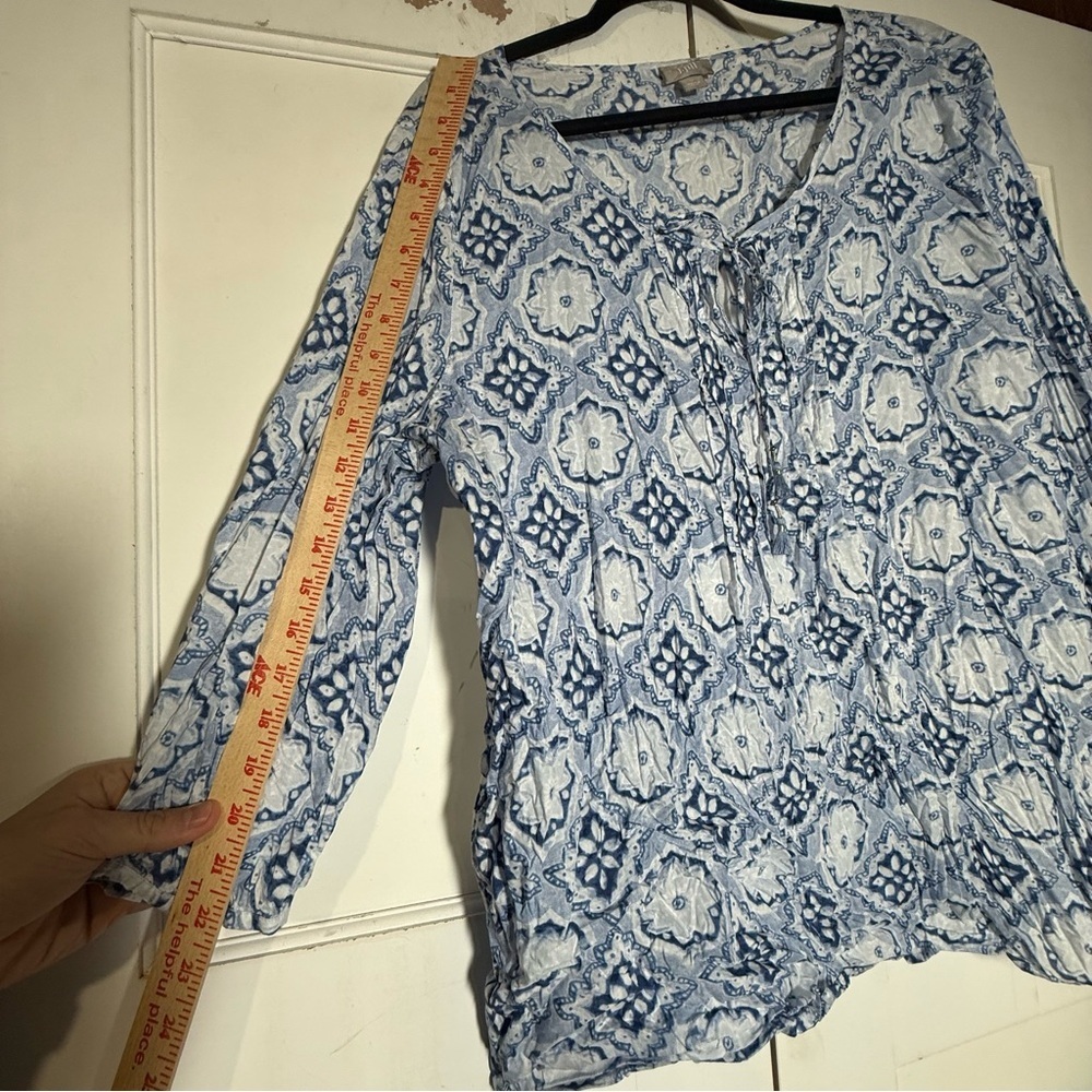 J. Jill Blue and White Patterned Tunic Boho Size XL 3/4 Sleeve Scoop Neck - Picture 10 of 10